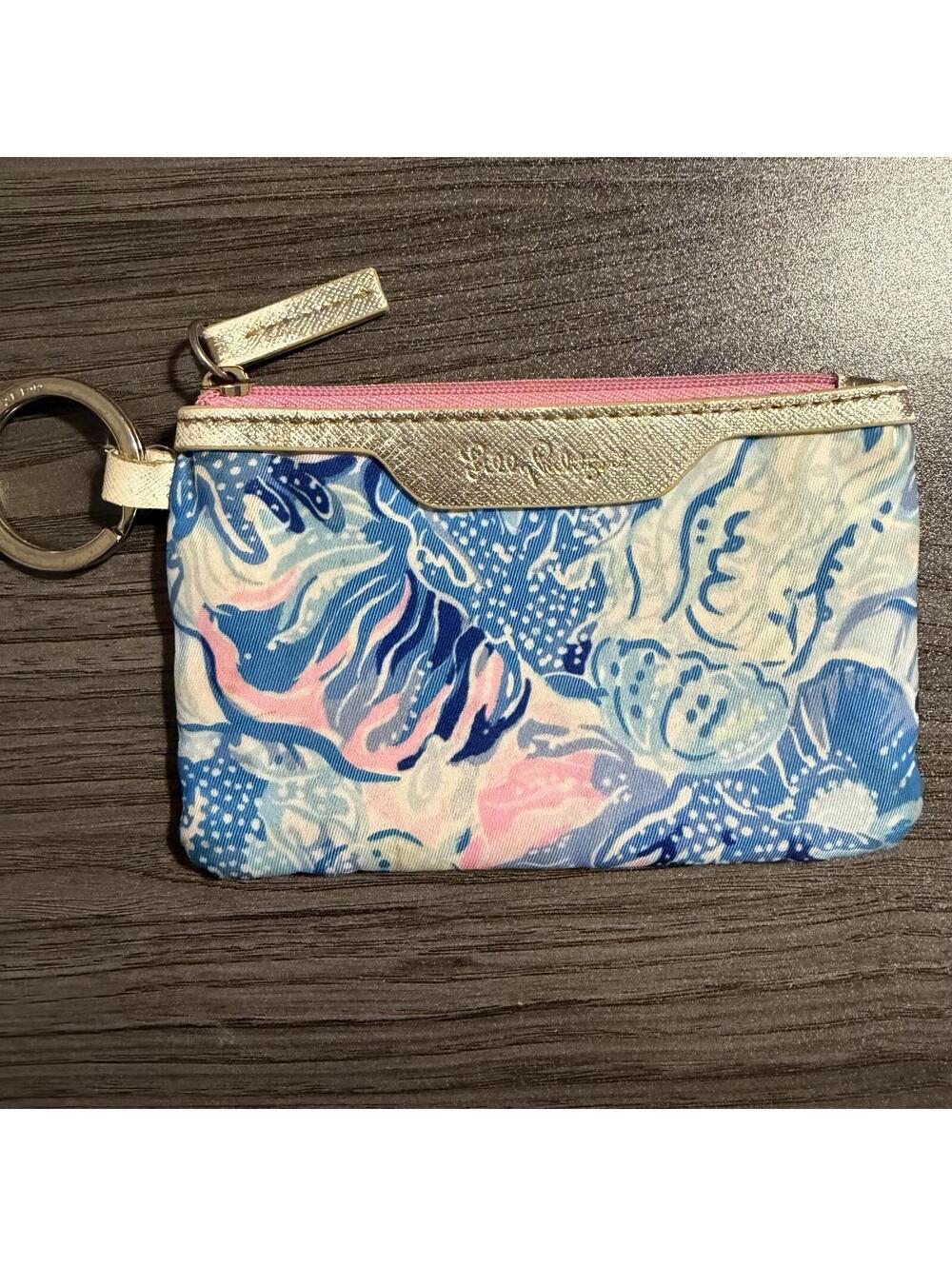 Lilly Pulitzer ID Case Wallet Key Chain Shade Seekers Pink Blue